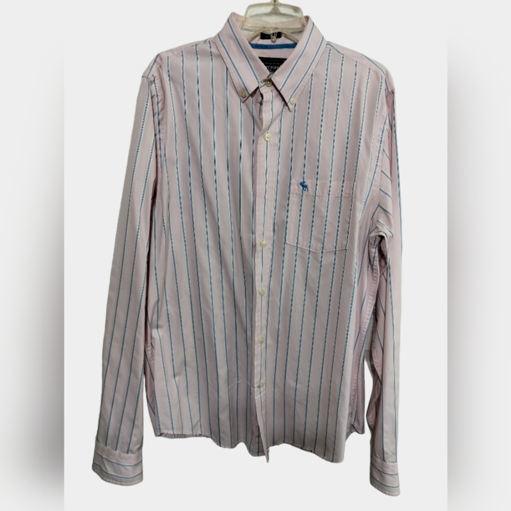 M292) Abercrombie & Fitch Pink Stripes Long Sleeve Button down Cotton Shirt XXL